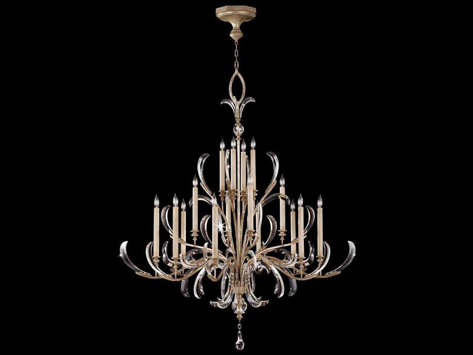Beveled Arcs 16-Light Silver Crystal Candelabra Chandelier