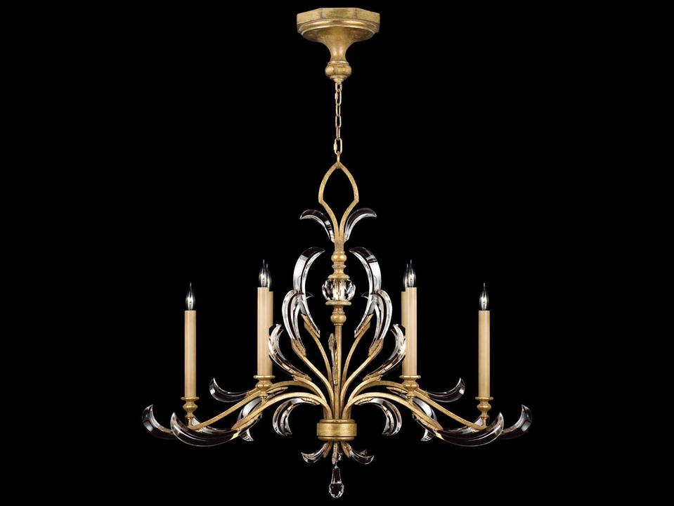 Beveled Arcs 6-Light Gold Crystal Candelabra Chandelier