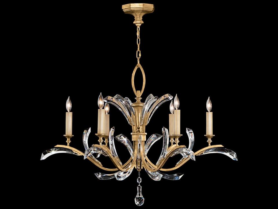 Beveled Arcs 6-Light Gold Crystal Candelabra Chandelier