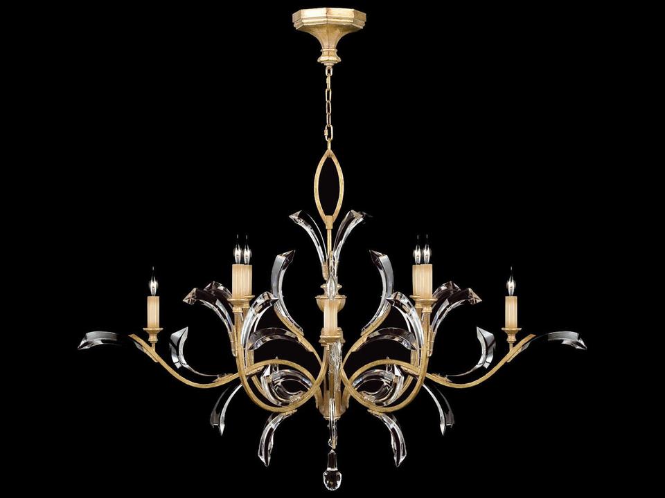 Beveled Arcs 8-Light Gold Crystal Candelabra Tiered Chandelier