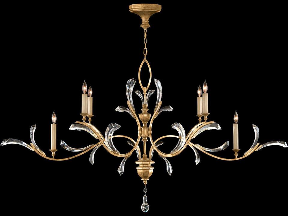Beveled Arcs 6-Light Oblong Chandelier in Gold