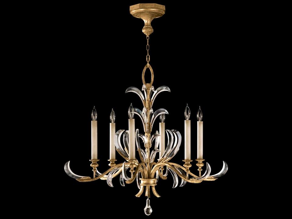 Beveled Arcs 6-Light Gold Crystal Candelabra Chandelier
