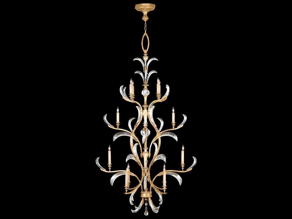 Beveled Arcs 16-Light Gold Crystal Candelabra Chandelier