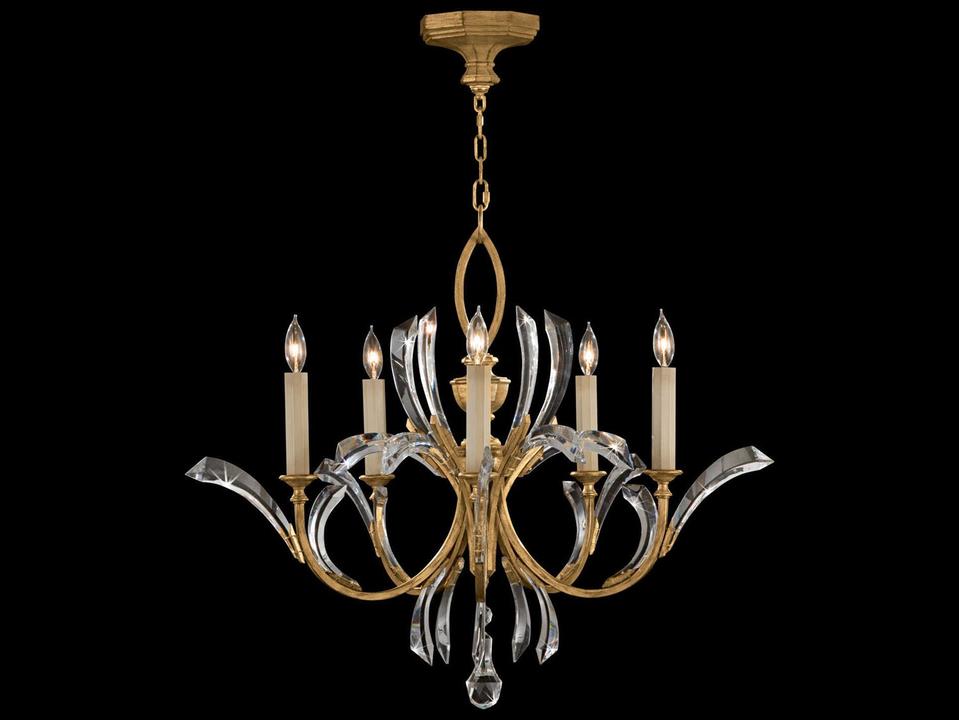 Beveled Arcs 5-Light Gold Crystal Candelabra Chandelier