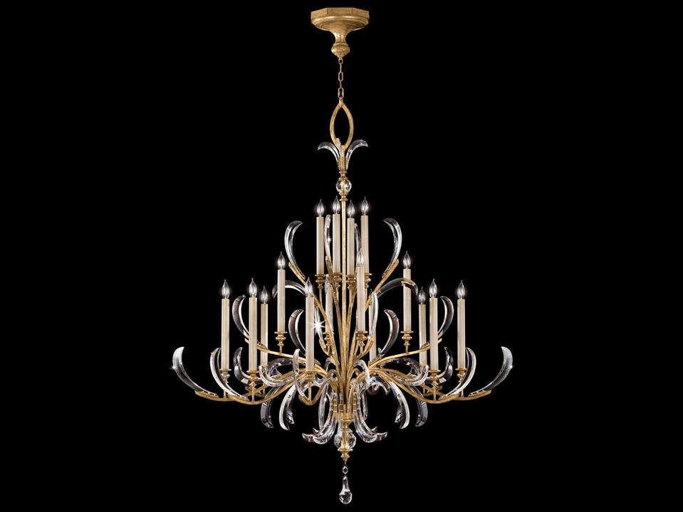Beveled Arcs 16-Light Gold Crystal Candelabra Tiered Chandelier