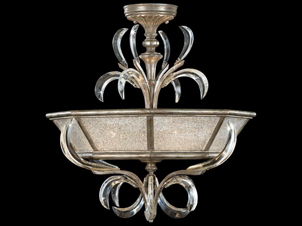 Beveled Arcs Silver Crystal Bowl Semi Flush Mount