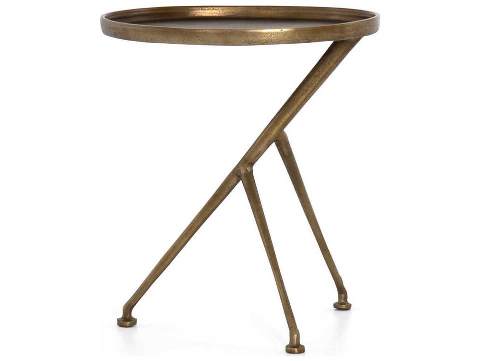 Globetrotter Schmidt Oval Metal End Table with Raw Antique Brass Finish