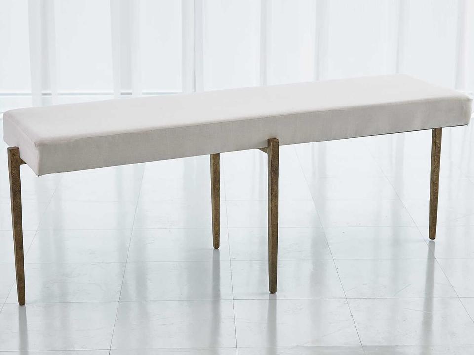Laforge Large Accent Bench in Antique Gold with White Upholstery