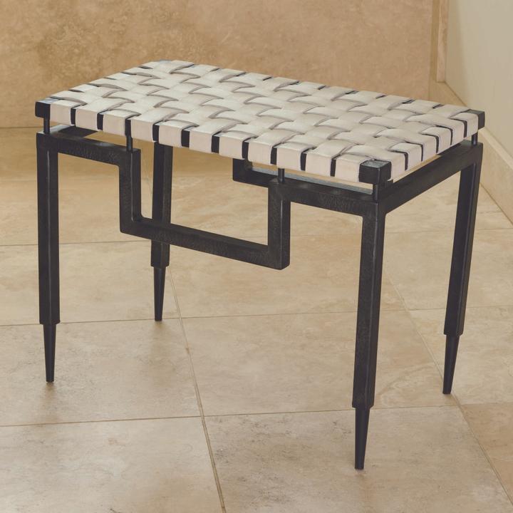 Black Powder Coat Iron and White Leather Accent Bench