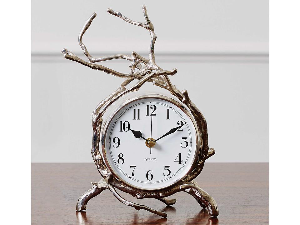 Twig Collection Table Clock in Nickel Finish