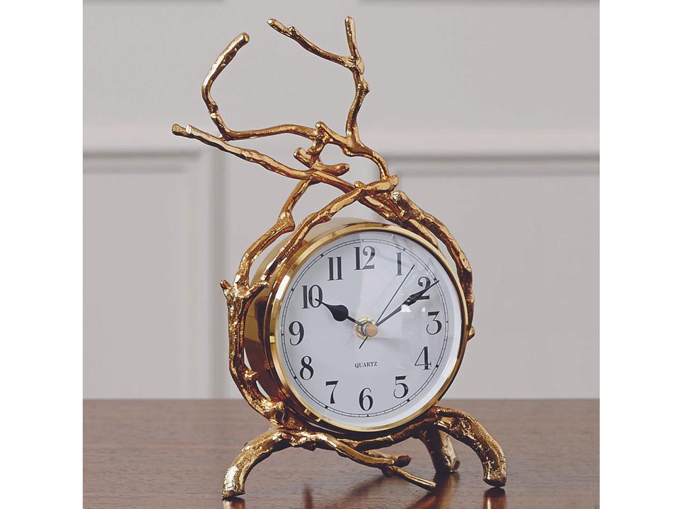 Twig Brass Table Clock with Nature-Inspired Design
