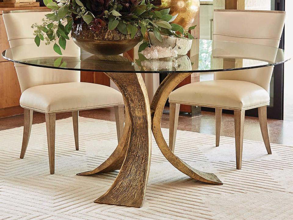 Lotus 48-Inch Round Glass Top Dining Table Antique Gold Bronze