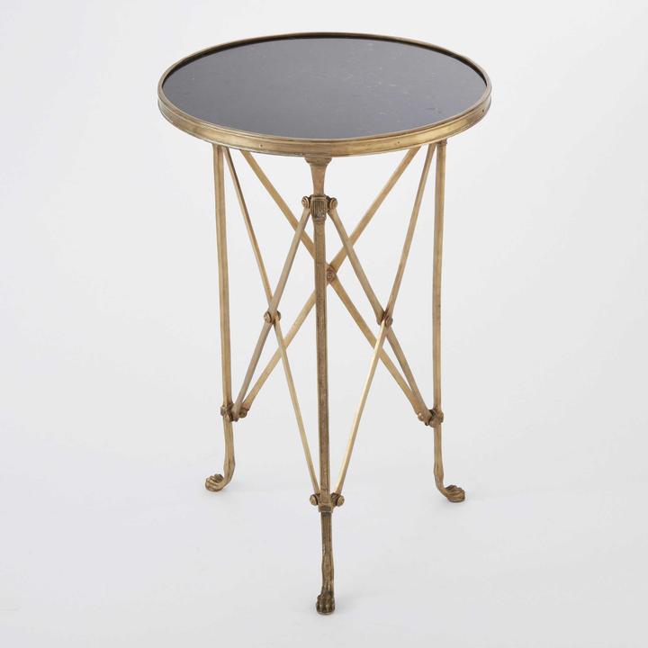 Directoire Round End Table in Brass and Black Granite