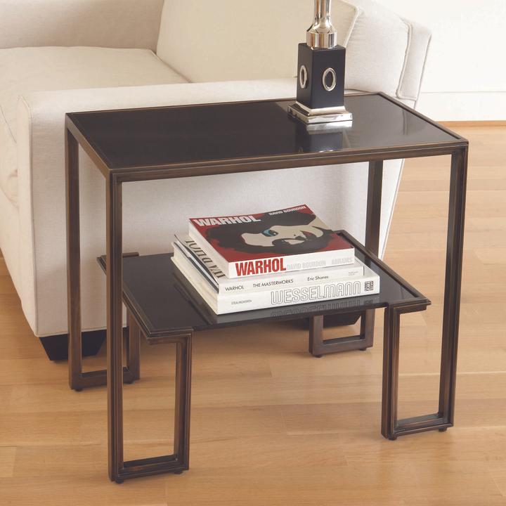 One-Up Rectangular End Table with Granite Top and Bronze Frame
