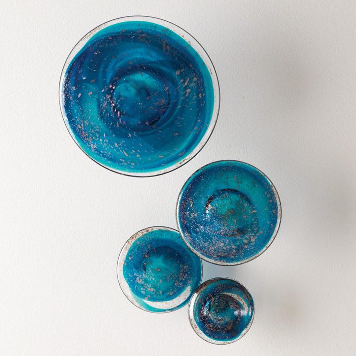 Four-Piece Glass Wall Art Set Blue Mushroom Design