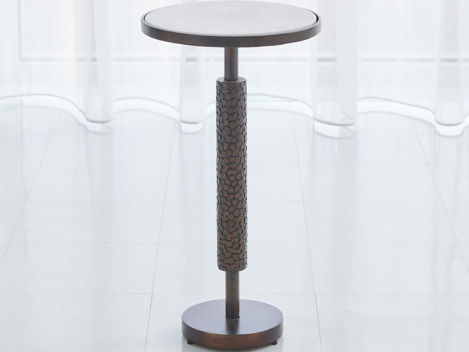 Hammered Martini End Table in Bronze with White Marble Top