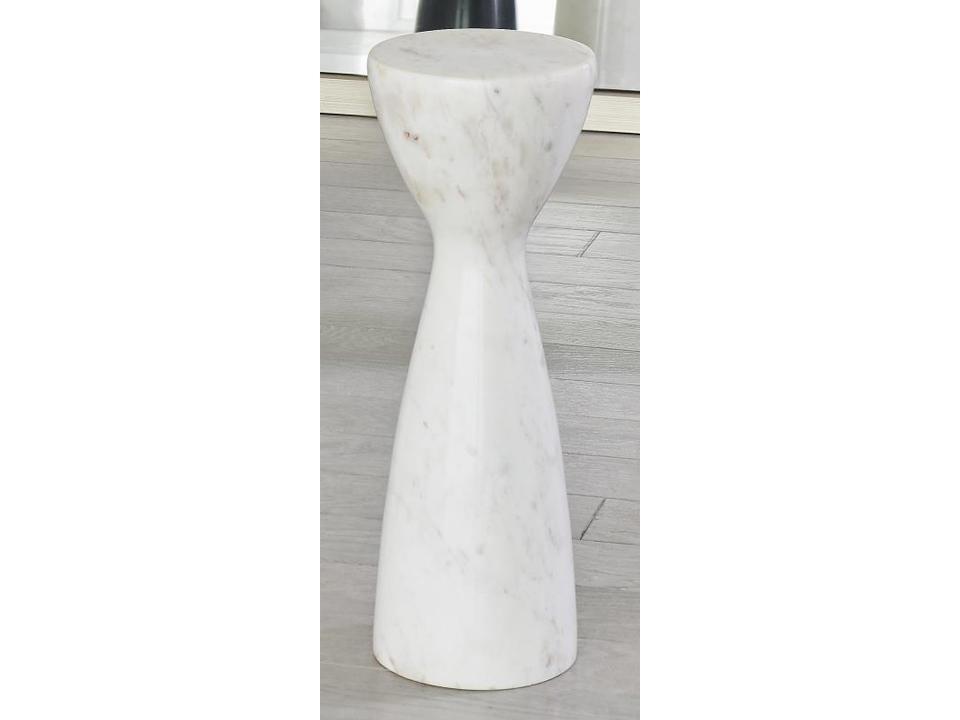 Marble Tower Round End Table in White Polished Marble