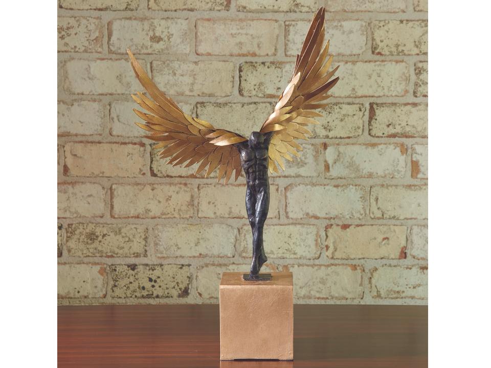 Avian Man Cast Iron Sculpture with Gold Leaf Wings