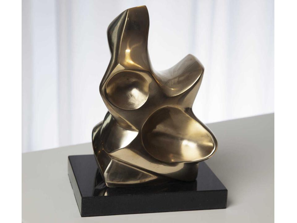 Abstract Figural Large Brass Sculpture with Black Marble Base