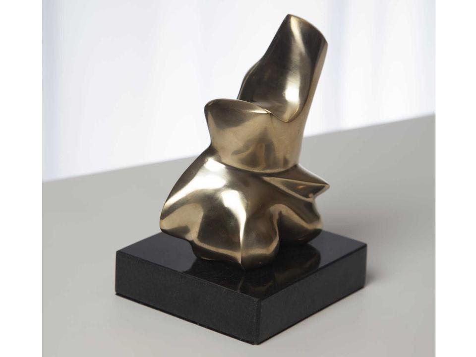 Abstract Figural Small Brass Sculpture with Black Marble Base
