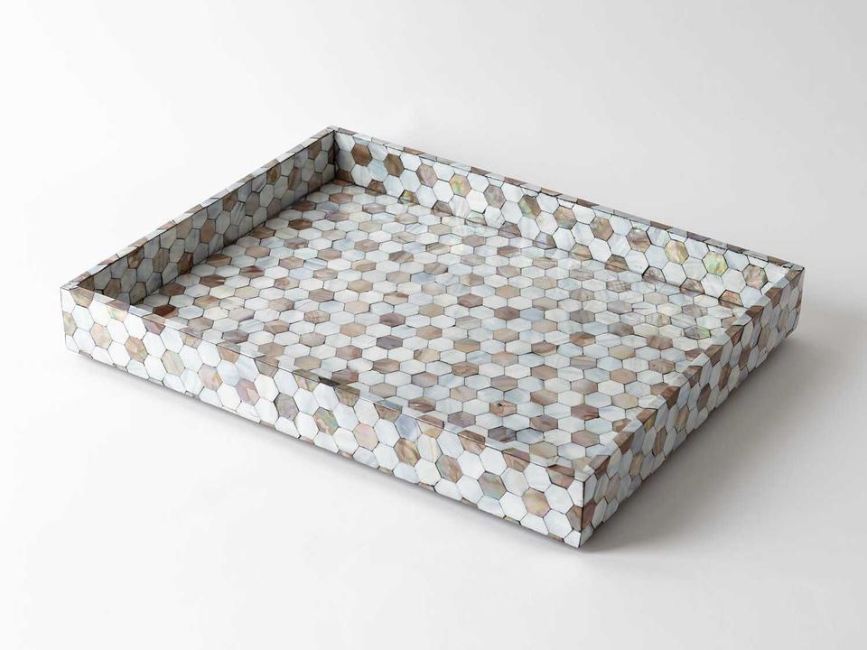 Mother Of Pearl Small Serving Tray with Lacquered Finish