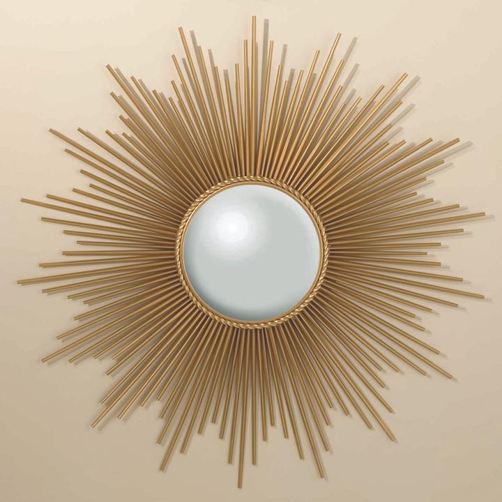 Sunburst Gold Round Wall Mirror with Brass Rays