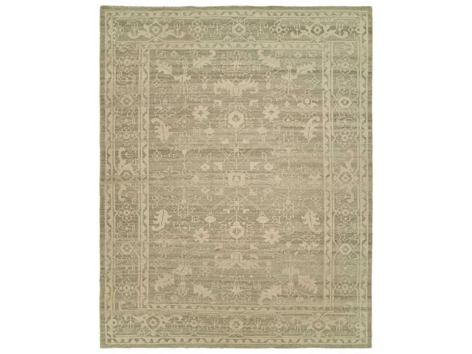 Antique Natural Hand-Knotted Wool Bordered Area Rug