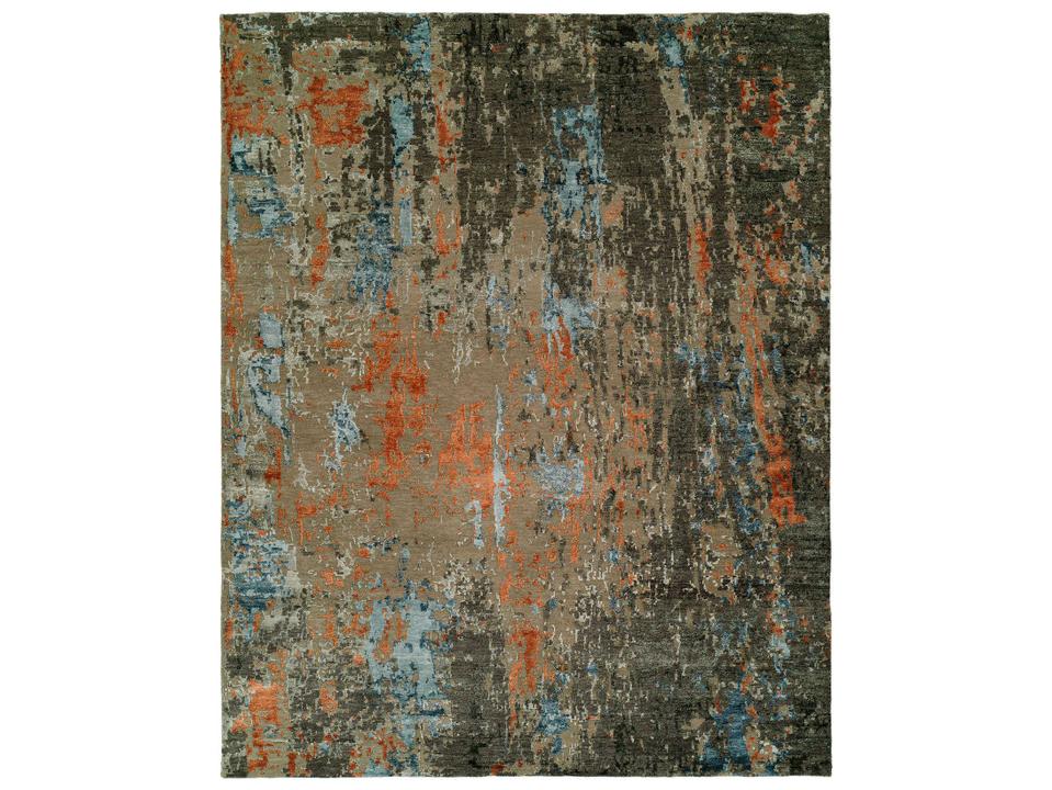 Rosewood Abstract Hand-Knotted Area Rug in Grey and Rust