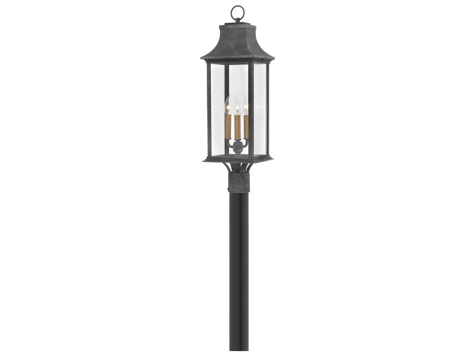 Adair 3-Light Outdoor Post Light in Aged Zinc with Heritage Brass Accents