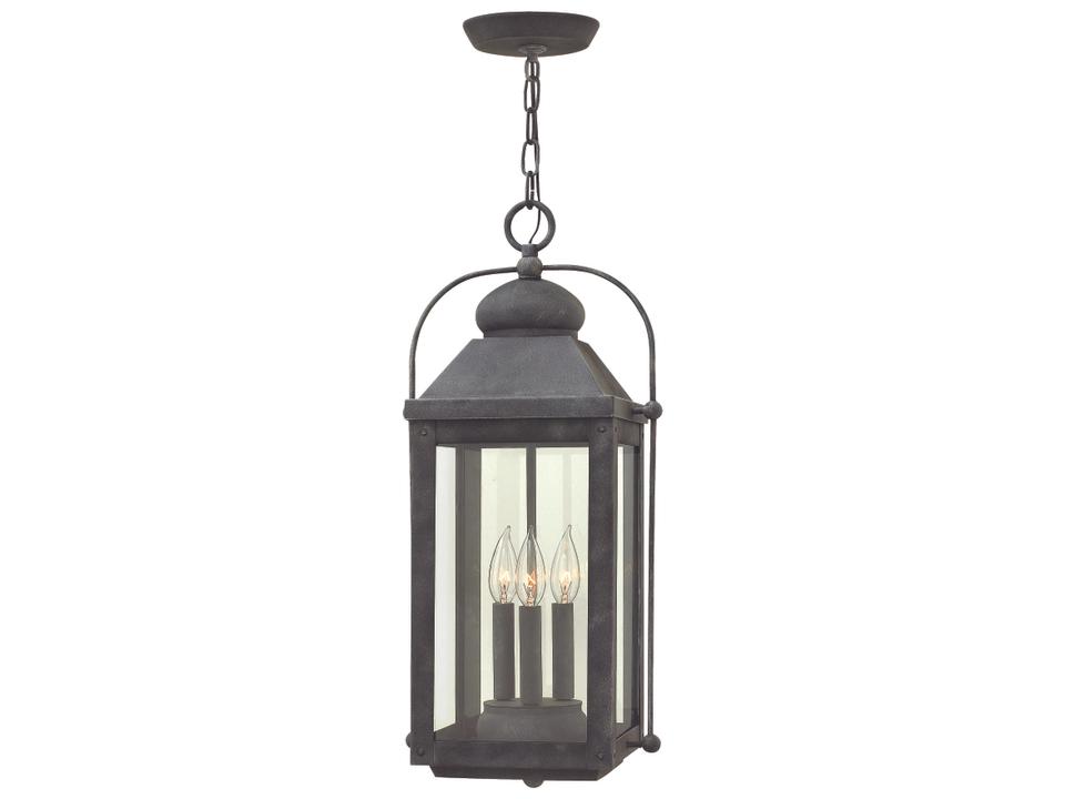 Anchorage 3-Light Outdoor Pendant Light in Aged Zinc with Clear Seedy Glass