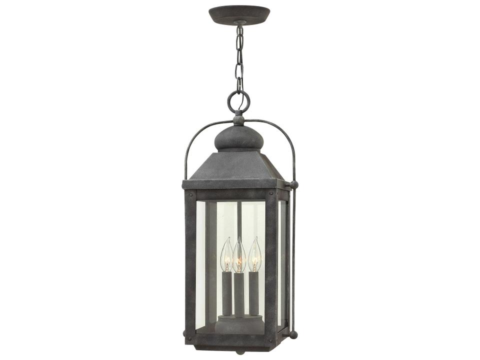 Anchorage 3-Light Outdoor Hanging Lantern in Aged Zinc with Clear Glass