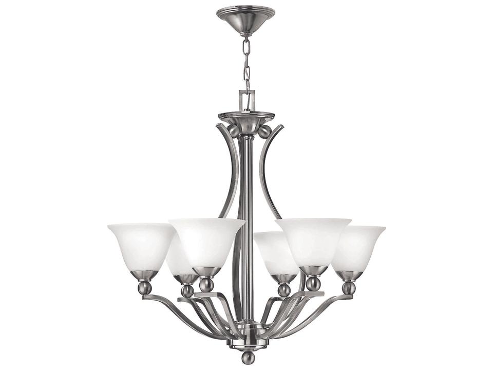 Bolla 6-Light Chandelier in Brushed Nickel with Etched Opal Glass