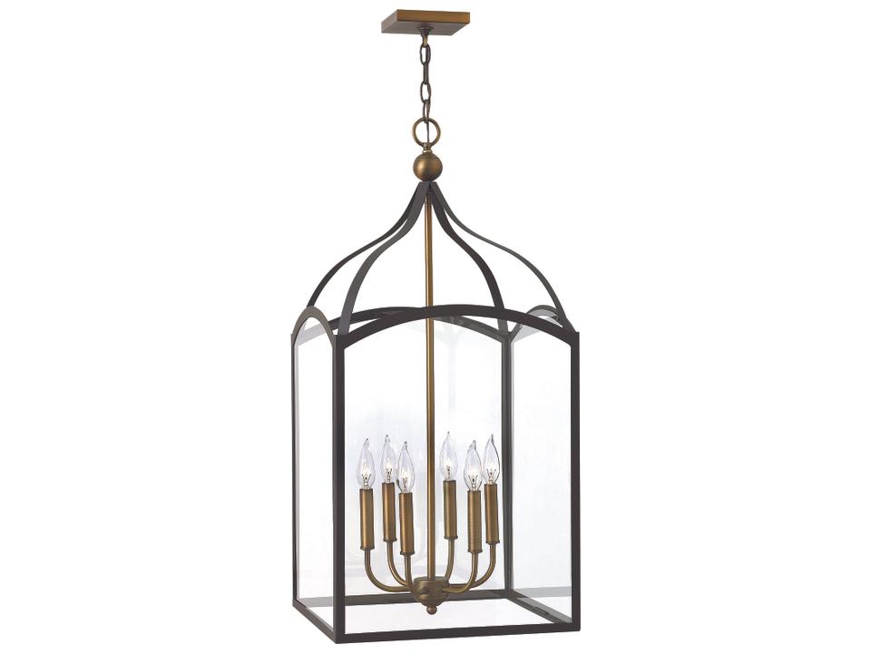 6-Light Clarendon Chandelier in Bronze with Heirloom Brass Accents