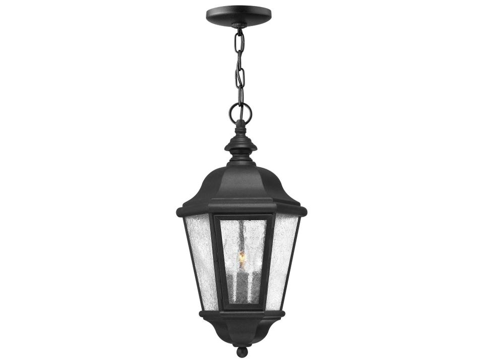Edgewater Outdoor LED Hanging Lantern in Black with Clear Seedy Glass