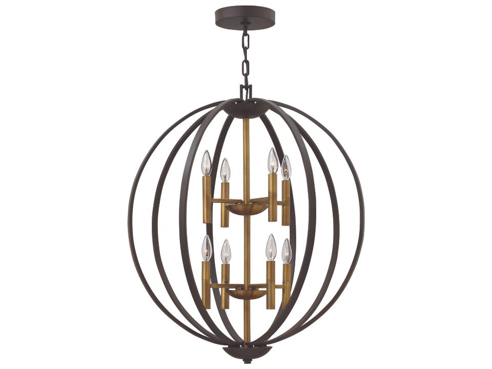 Euclid 8-Light Tiered Chandelier in Spanish Bronze with Heirloom Brass Accents