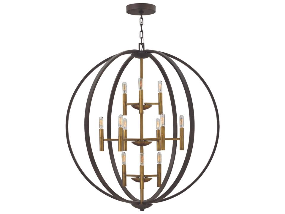 12-Light Euclid Double XL Three Tier Orb Chandelier in Spanish Bronze