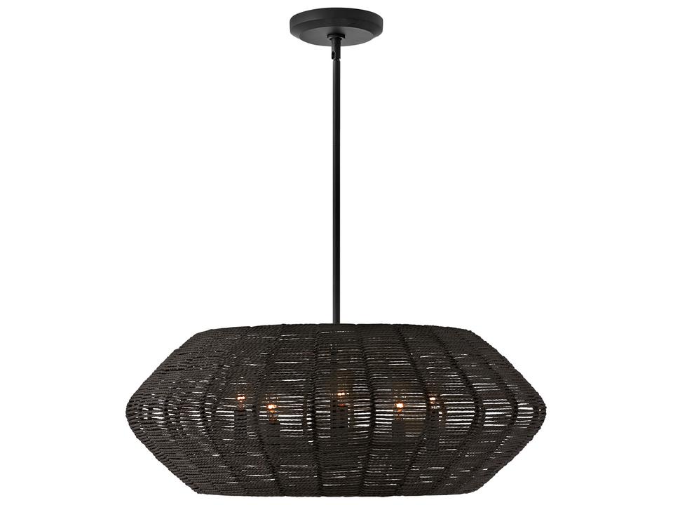 Luca 5-Light Medium Convertible Drum Chandelier in Black with Black Rattan