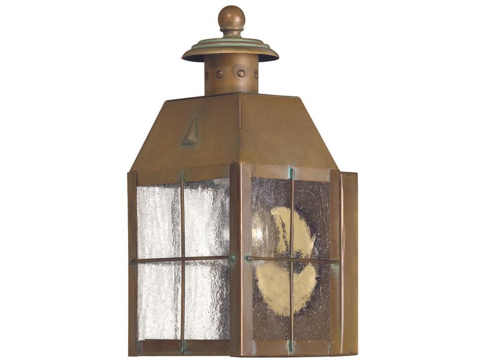 Nantucket Small Wall Mount Outdoor Sconce in Aged Brass with Clear Seedy Glass