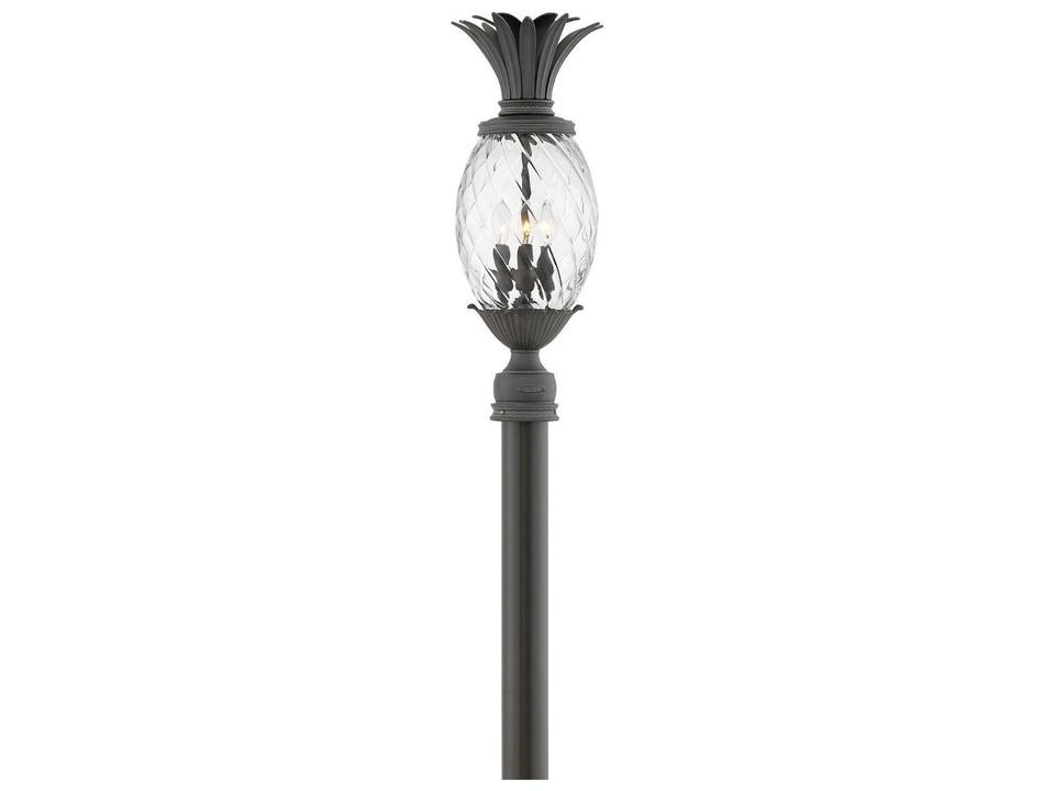 Plantation 3-Light Outdoor Post Light in Museum Black with Clear Optic Glass