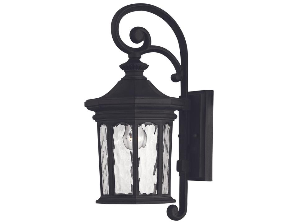Raley 1-Light Outdoor Wall Sconce in Museum Black with Clear Water Glass