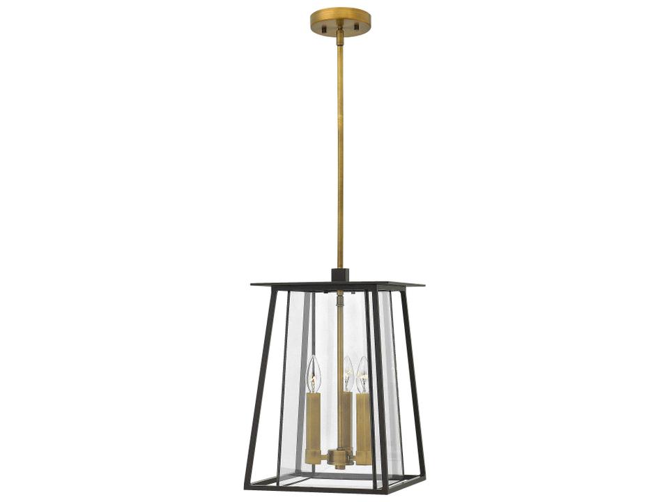Walker 3-Light Outdoor LED Pendant Light in Buckeye Bronze with Heritage Brass