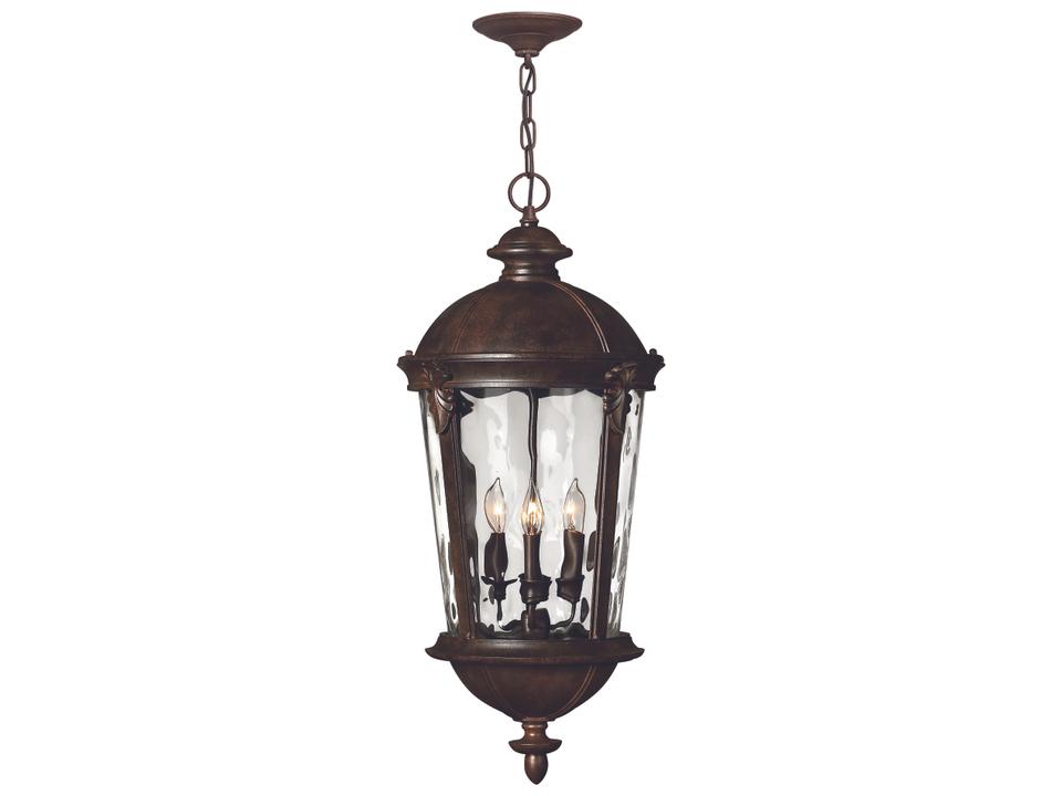Windsor 4-Light Outdoor Hanging Lantern in River Rock with Clear Water Glass