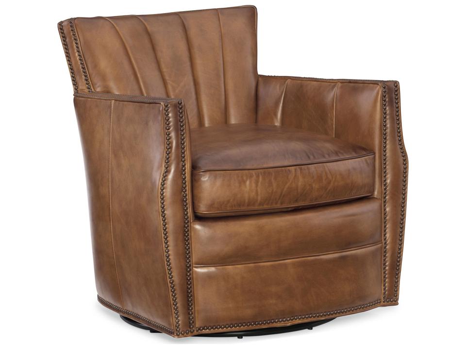 Carson Swivel Club Chair in Checkmate Pawn Aniline Leather