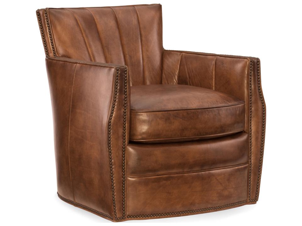Carson Swivel Brown Leather Club Chair