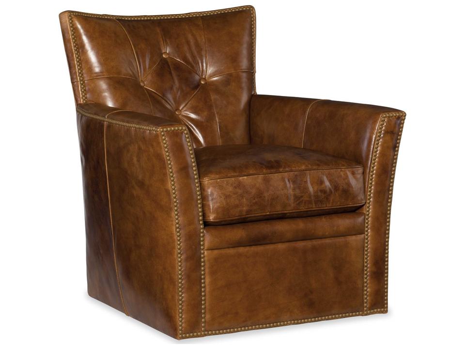 Conner Swivel Brown Leather Club Chair