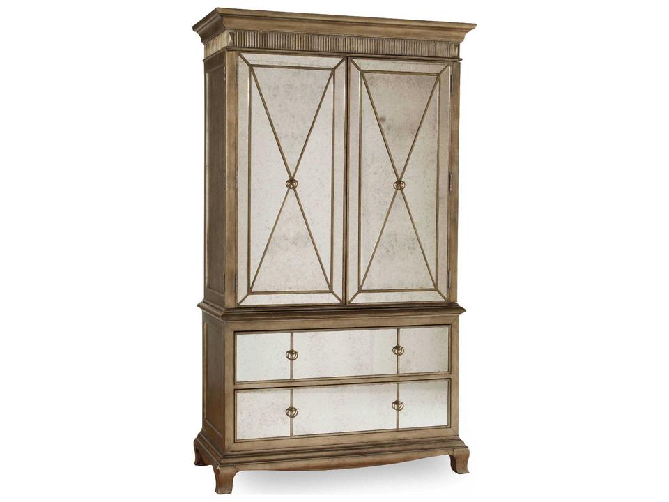 Sanctuary Mirrored Armoire with Silver Leaf Trim in Visage Finish