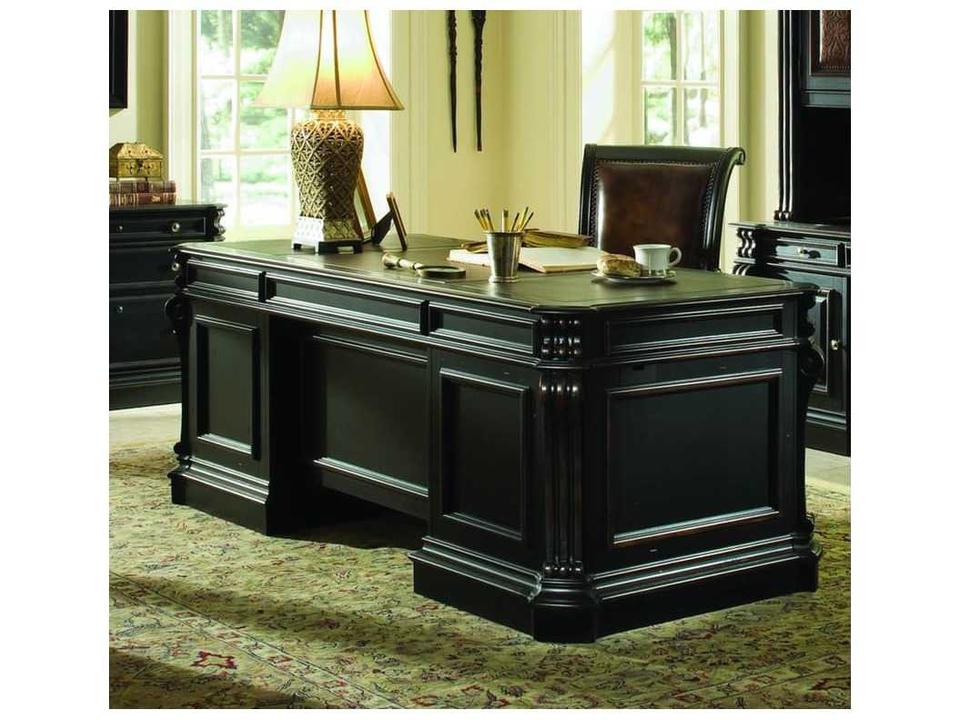 Heritage Black Hardwood Executive Desk with Wood Panels