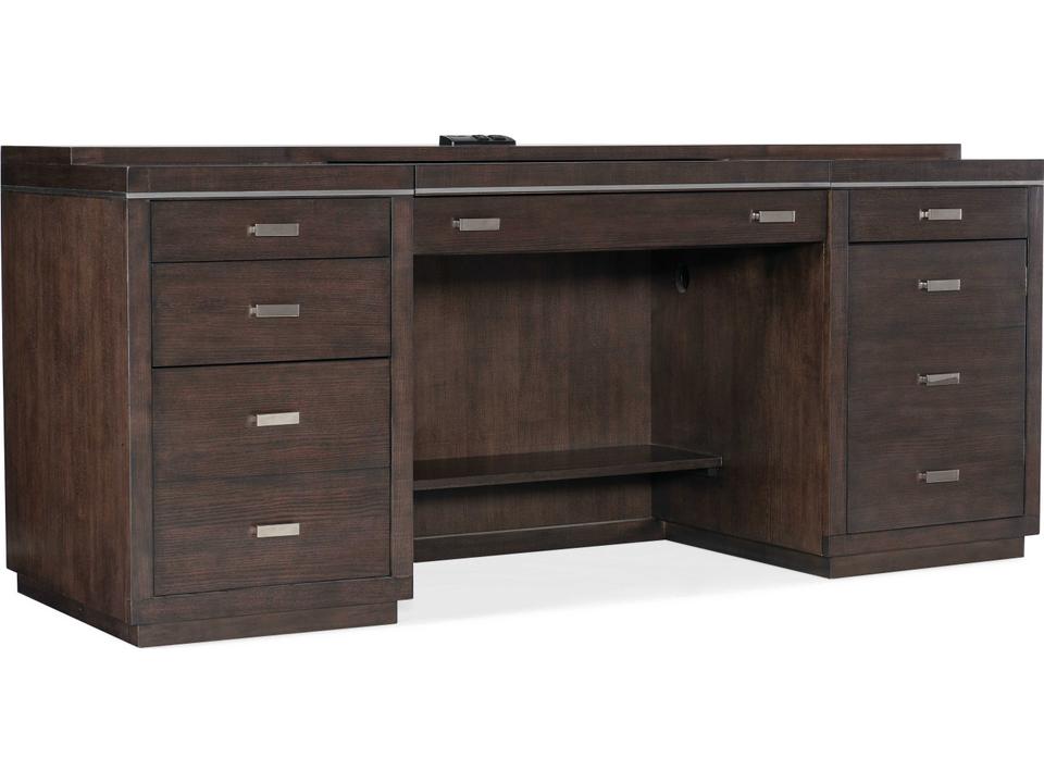 House Blend Computer Credenza in Dark Roast with Metal Trim
