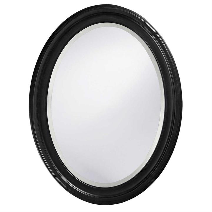 George Oval Wall Mirror in Matte Black with Groove Accents