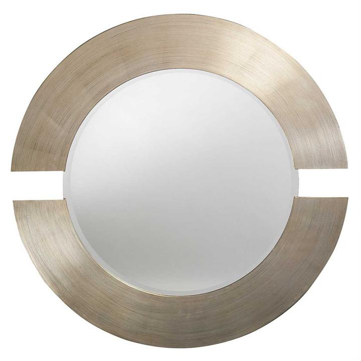 Orbit Round Wood Wall Mirror in Brushed Silver Leaf